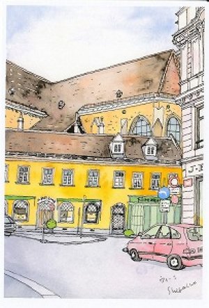 画像1: 絵葉書『ウィーンの街角　黄色い建物と赤い車』