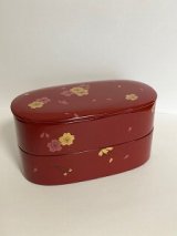 『桜ふぶき蒔絵・漆塗り二段弁当箱』小判型
