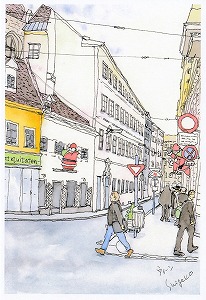 絵葉書『ウィーンの街角　サンタの飾り』