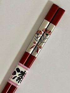 漆工房　攝津『蒔絵箸　漆塗り　カーネーション』