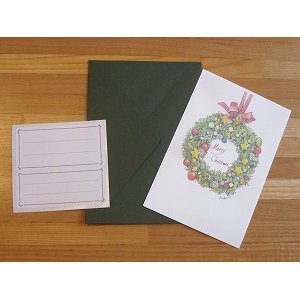 画像1: クリスマスカード『リース』封筒・緑 (1)