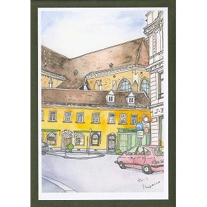 画像2: 絵葉書『ウィーンの街角　黄色い建物と赤い車』 (2)