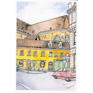 画像1: 絵葉書『ウィーンの街角　黄色い建物と赤い車』 (1)
