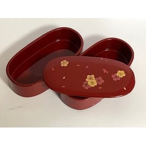 画像3: 『桜ふぶき蒔絵・漆塗り二段弁当箱』小判型 (3)